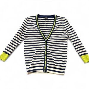 J. Crew Cardigan Striped Sweater | Navy, White, Lime Green | XS